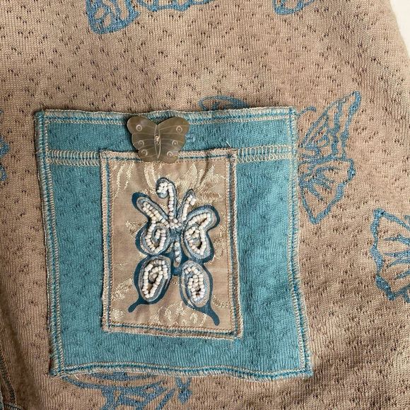 Lucky Charm Cotton Knit Butterfly Cardigan Lightweight Boho Top Y2k Medium - Picture 8 of 13